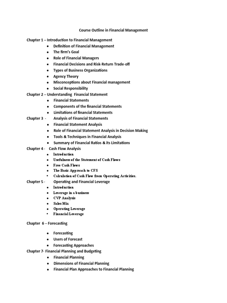 Financial Management Course Outline | PDF | Working Capital | Inventory