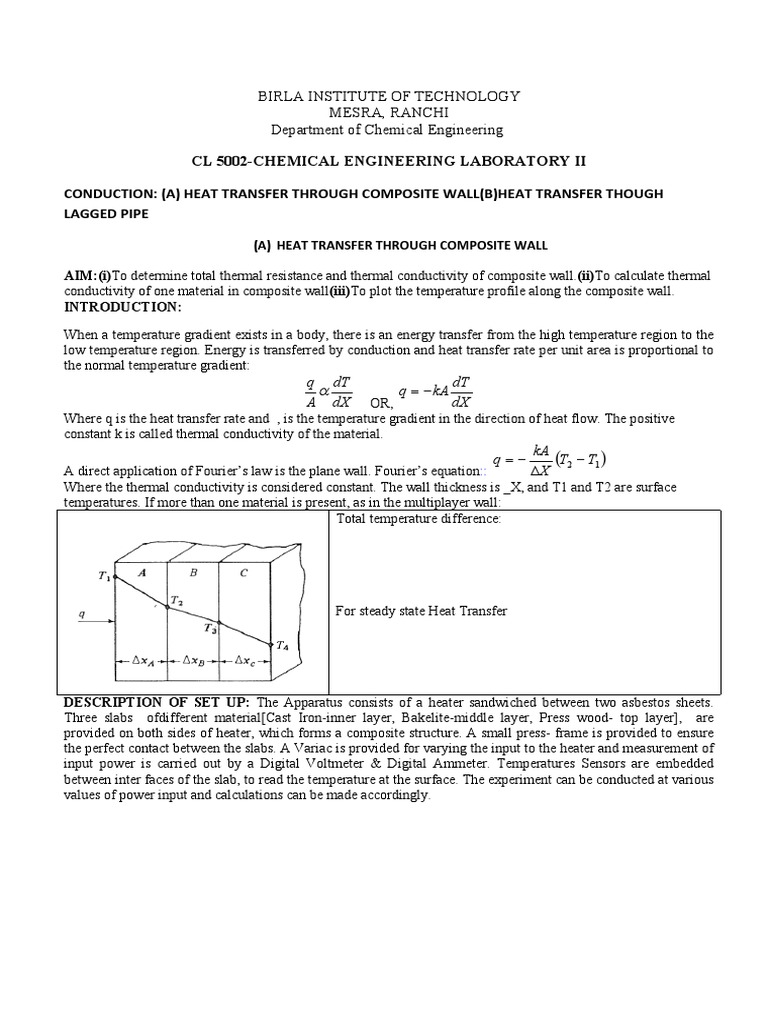 CL 5002Chemical Engineering Laboratory Ii Conduction (A) Heat