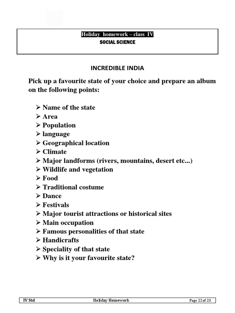 CBSE Class 4 Social Studies Worksheet Incredible India PDF