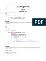 Java Assignments Day 1 and Day 2 Source Code and Output