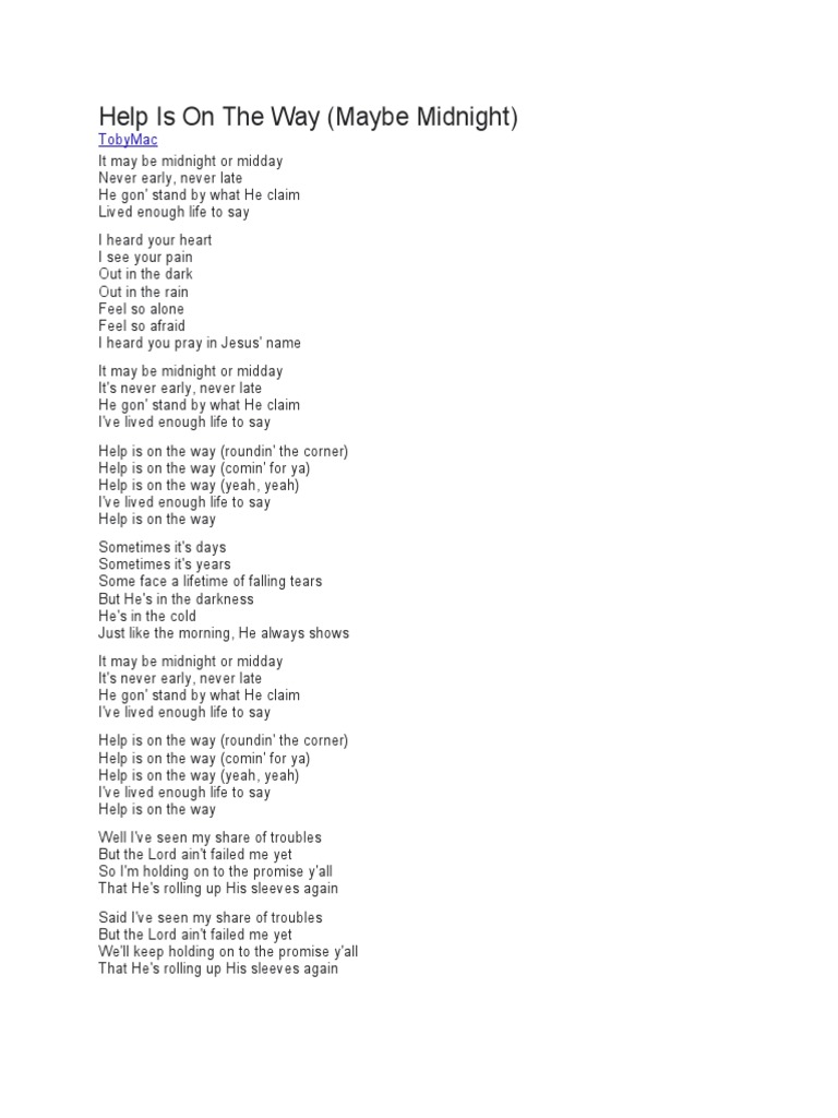 Help is on the way maybe midnight tobymac pdf