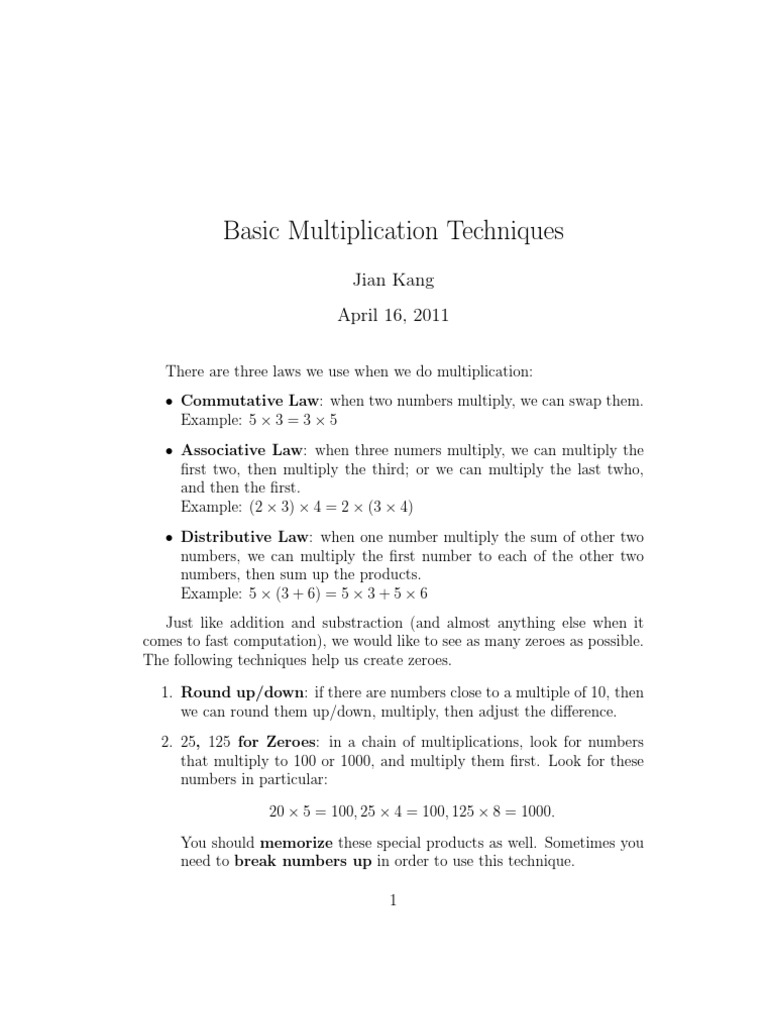Multiplication Techniques Explained | PDF | Home & Garden