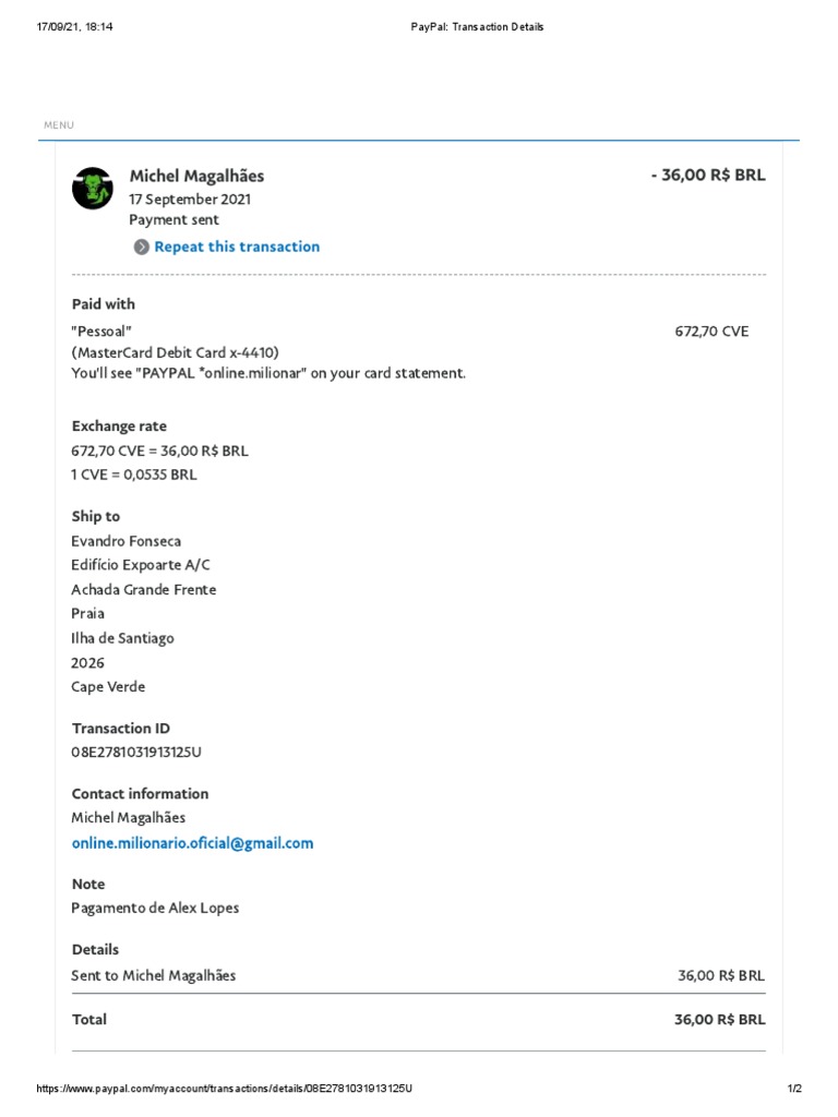 PayPal - Transaction Details | PDF