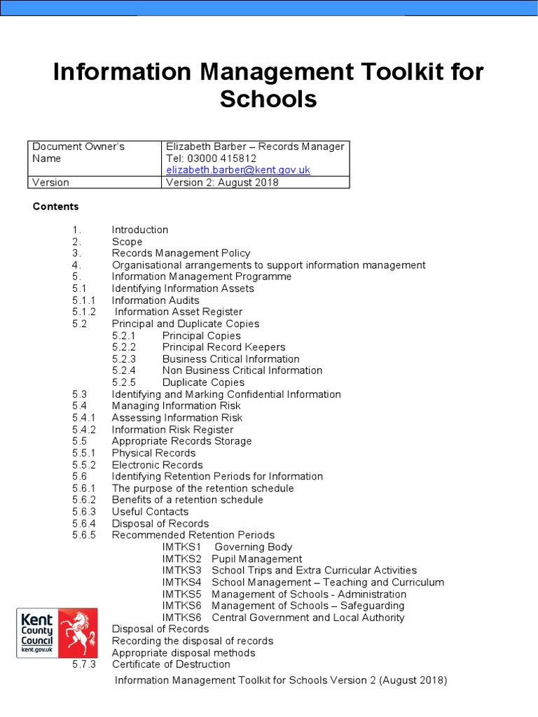 Information Management Toolkit For Schools: Elizabeth - Barber@kent ...