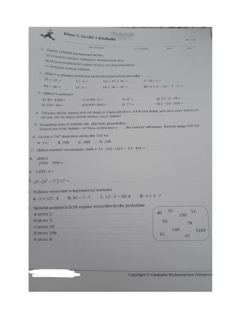 Matematyka W Zastosowaniach Sprawdzian Matematyka Z Plusem Matematyka Z Plusem 5 Sprawdzian | PDF