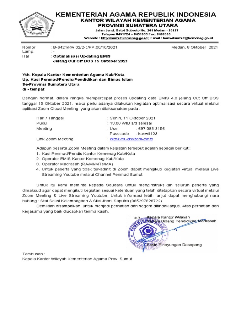 Surat Optimalisasi EMIS Jelang Cut Off BOS PDF