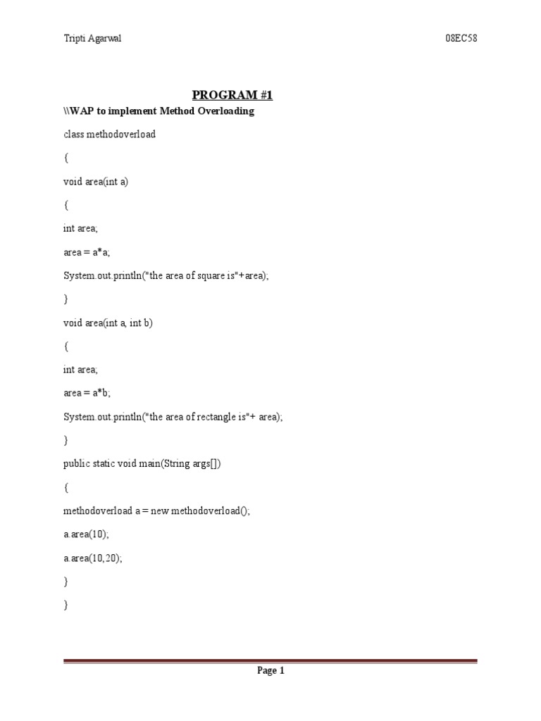 Program #1: //WAP To Implement Method Overloading | PDF | Method ...