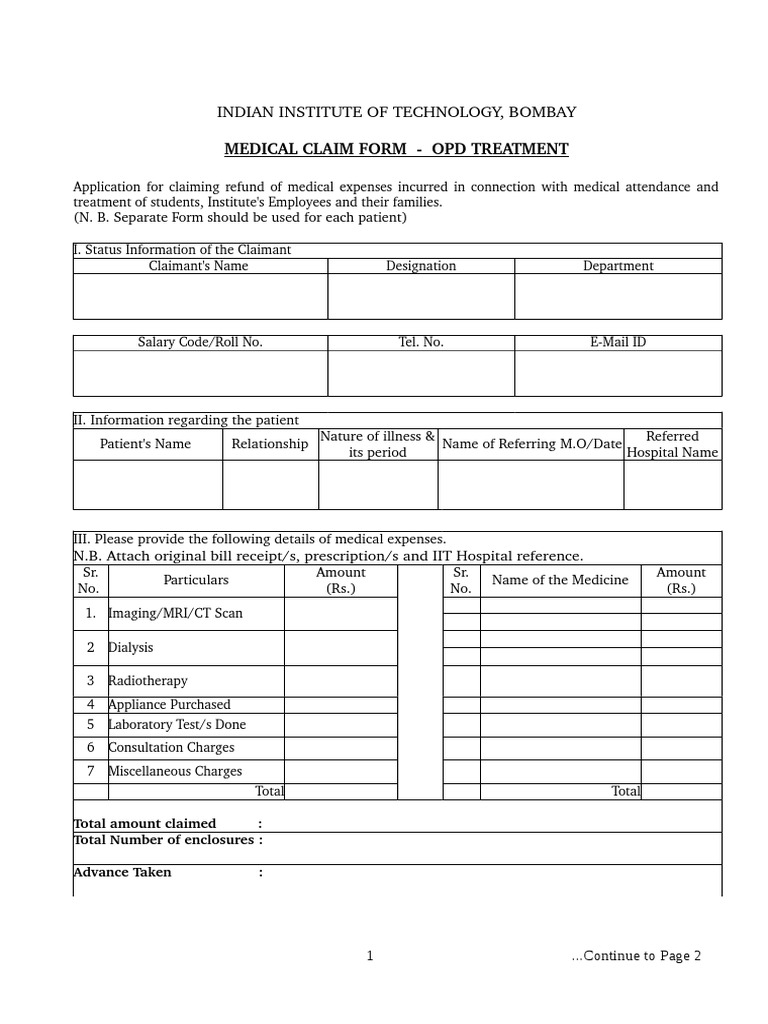 Medical Claim Form OPD Revised PDF Health Sciences Medicine