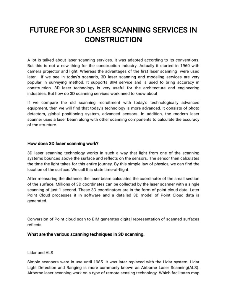 Future For 3D Laser Scanning Services in Construction | PDF