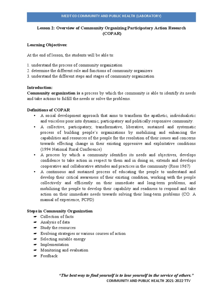 Community Organizing in COPAR | PDF | Community | Participatory Action ...