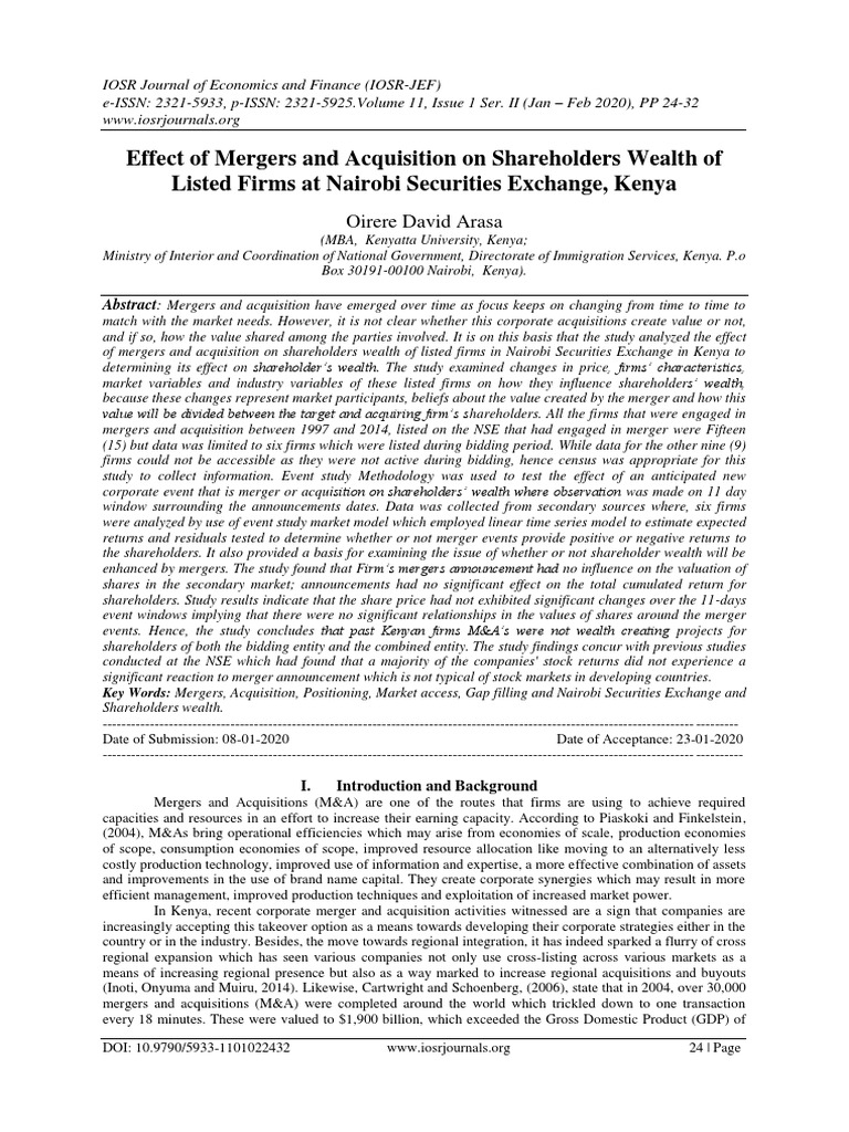 Impact of Mergers on Shareholder Wealth in Kenya | PDF | Mergers And ...