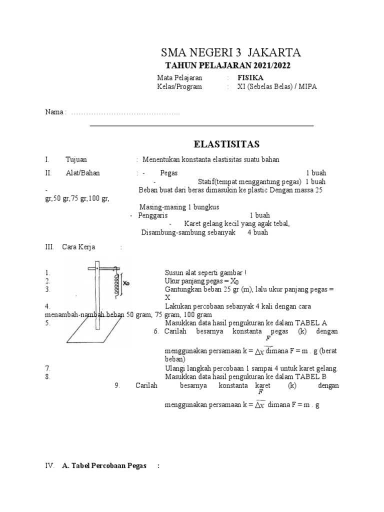 Praktikum Elastisitas Fisika Kelas XI | PDF | Metode & Bahan Ajar