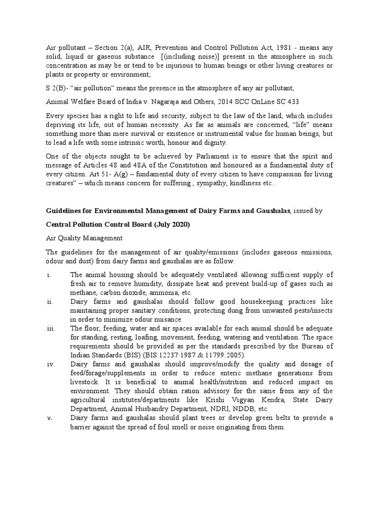 Guidelines For Environmental Management of Dairy Farms and Gaushalas