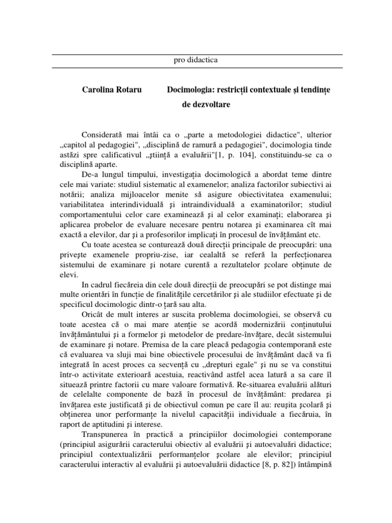 Docimologia Restrictii Contextuale Si Tendinte de Dezvoltare | PDF