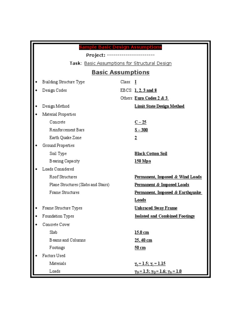Structural Design Assumptions Overview | PDF