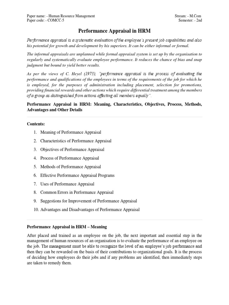 Performance Appraisal in HRM Overview | PDF | Performance Appraisal ...