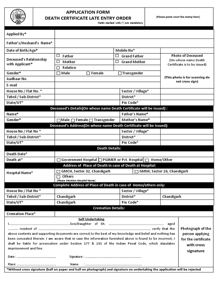 Application for Late Entry Death Certificate Order PDF Identity