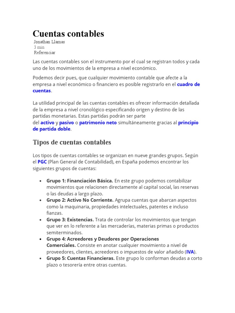 Tipos y Grupos de Cuentas Contables | PDF | Contabilidad | Valor neto
