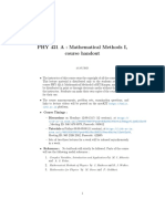 PHY 421 A: Mathematical Methods I, Course Handout: Iitk - Ac.in
