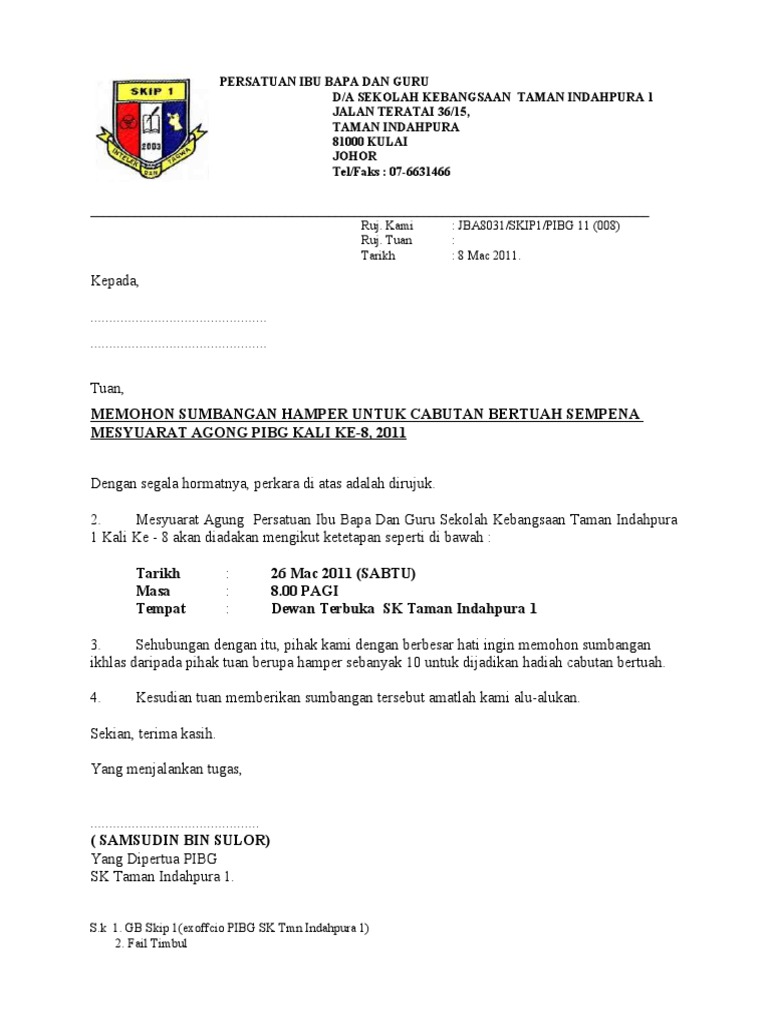 Surat Rasmi Permohonan Gelanggang Futsal - Surat PP