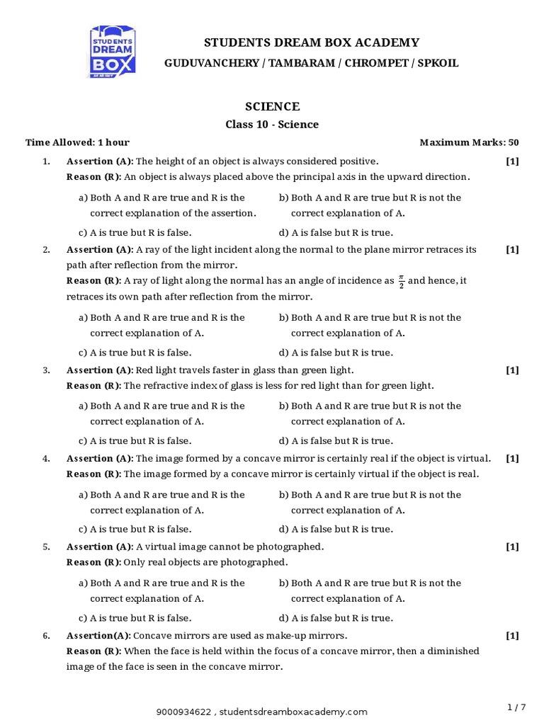 Class 10 - Cbse - Sample Question Paper - Physics | PDF | Rainbow | Prism
