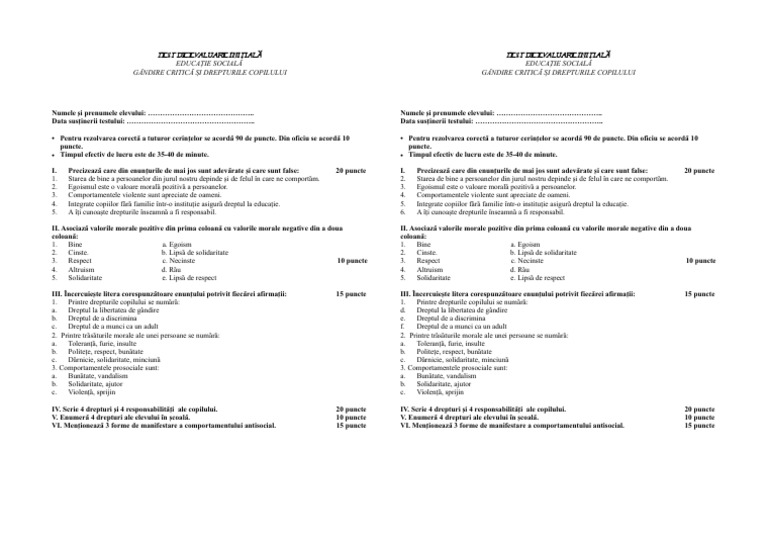 Test Initial Clasa A V-A PDF | PDF