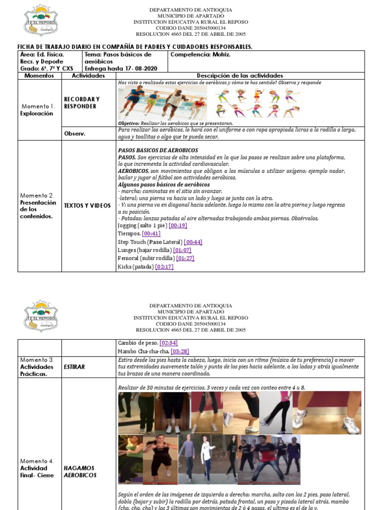 Guia 1 Semana 1 6º 7º Y Cxs Pasos De Aeròbicos Pdf Ejercicio