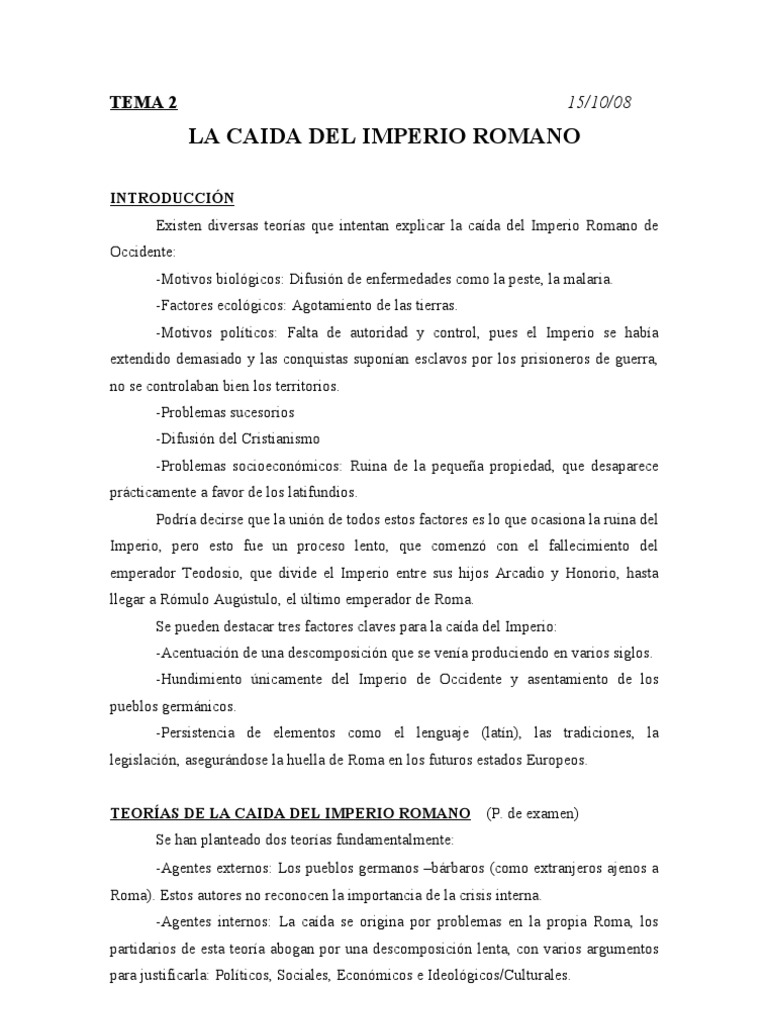 Factores de la Caída del Imperio Romano | PDF | imperio Romano ...