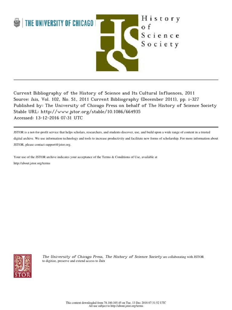 Current Bibliography of The History of Science and Its Cultural Influences PDF Science Anthropology