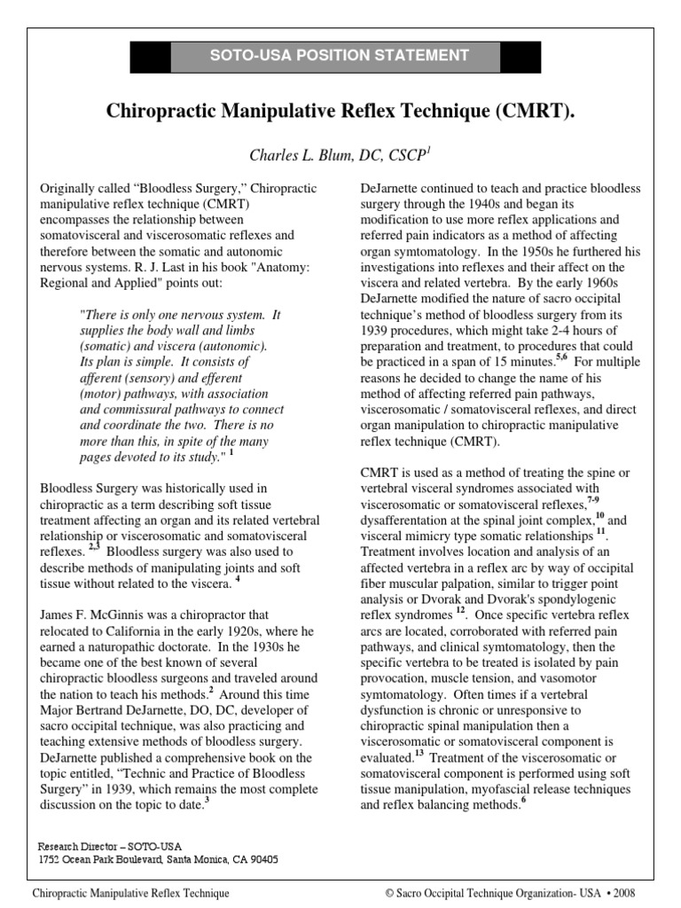 BLUM, Charles L. Chiropractic Manipulative Reflex Technique (CMRT