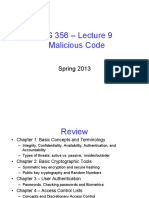 CS 356 - Lecture 9 Malicious Code: Spring 2013