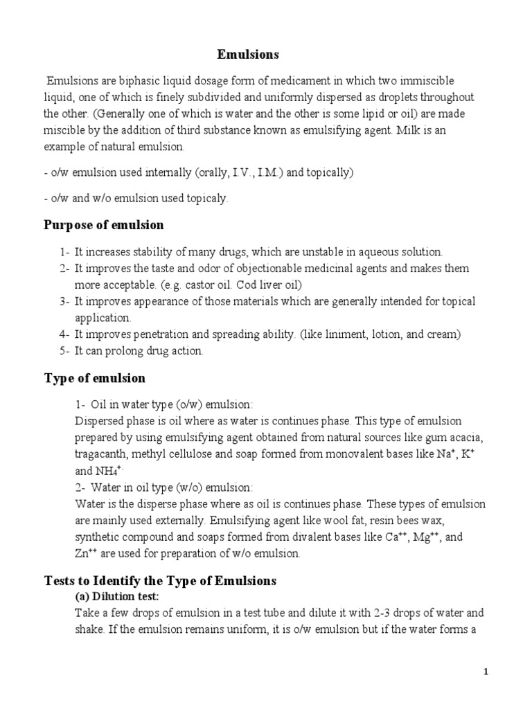 Emulsions (A) Dilution Test PDF Emulsion Materials