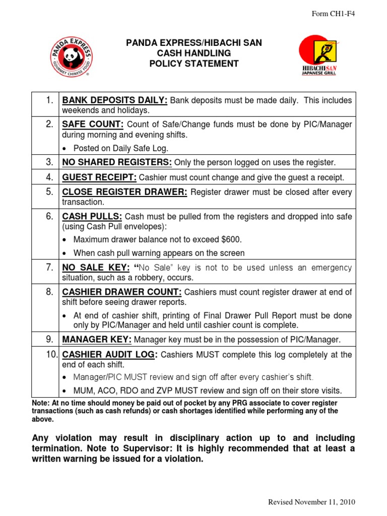Cash Handling Policy Statement PDF