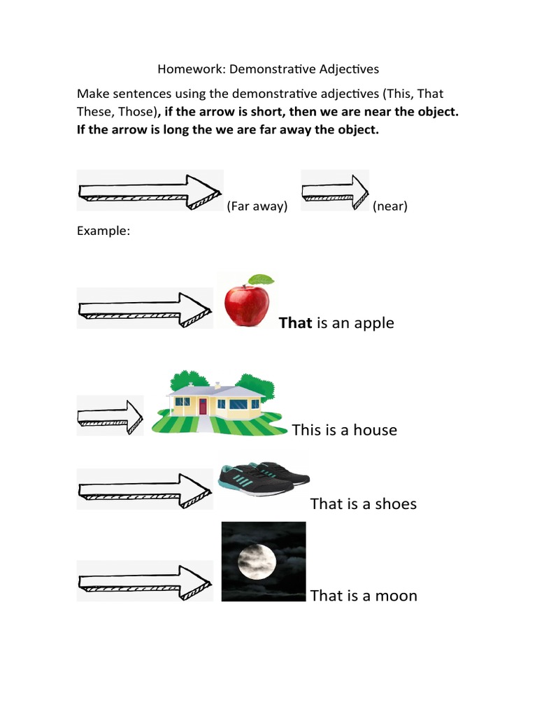 Demonstrative Adjectives Homework Guide | PDF | Language Arts & Discipline