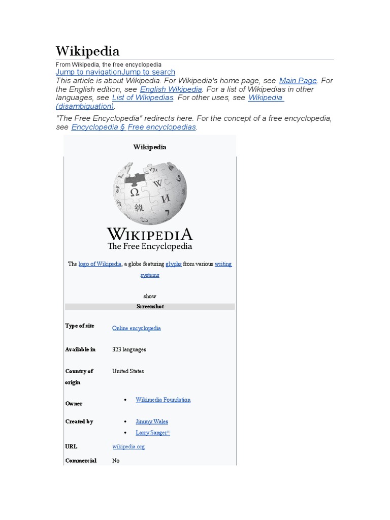 Wikipedia: Main Page English Wikipedia List of Wikipedias