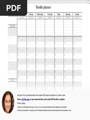 Horizontal Weekly Task Planner Template