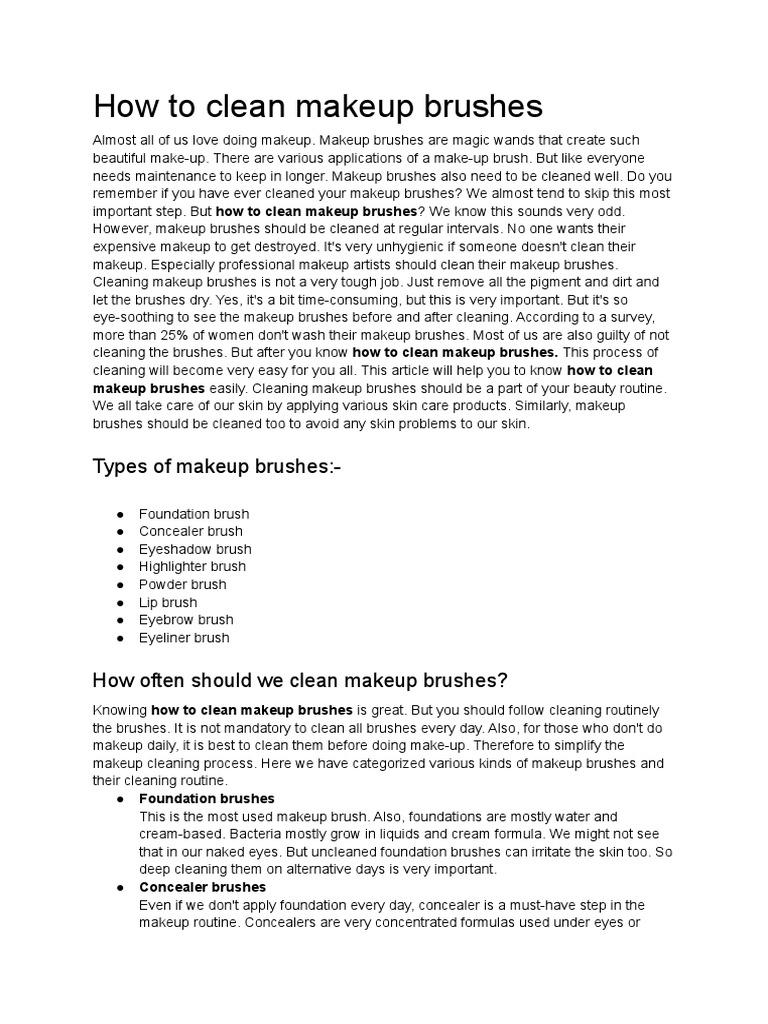 How To Clean Makeup Brushes PDF Cosmetics Brush