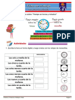 Ejercicios Sobre Tiempo en Horas y Minutos