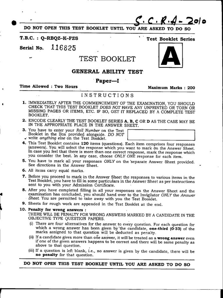 General Ability Test 2010 | PDF
