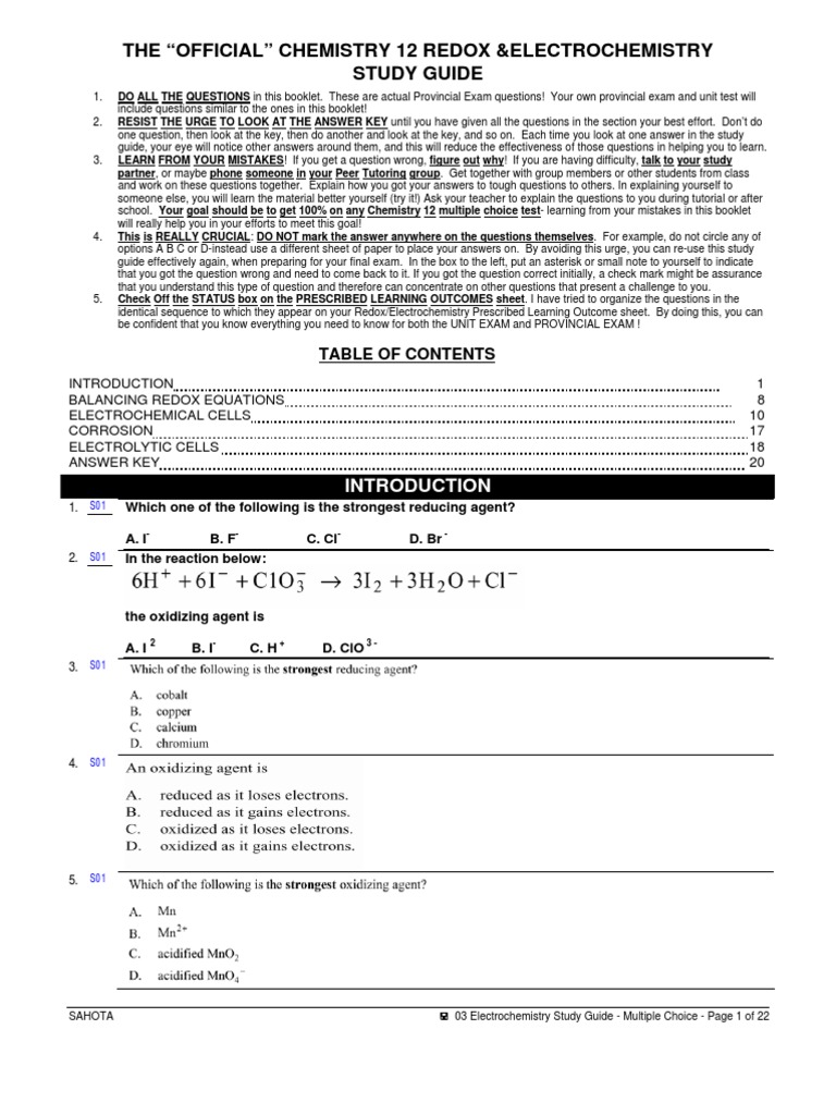03 Electrochemistry Study Guide Multiple Choice PDF