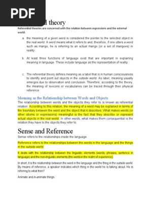 Referential Theory Meaning As The Relationship Between Words And Objects Pdf Reference Word