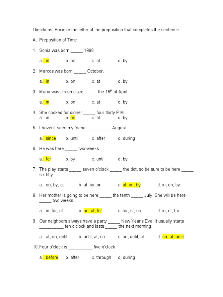 Bank Test Items Prepositions | PDF | Home | Home Economics