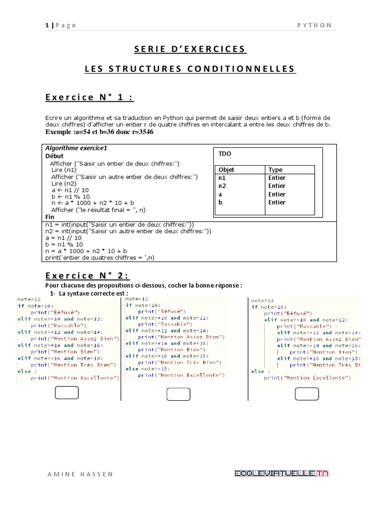 Exercices Python sur les structures conditionnelles | PDF | Python ...