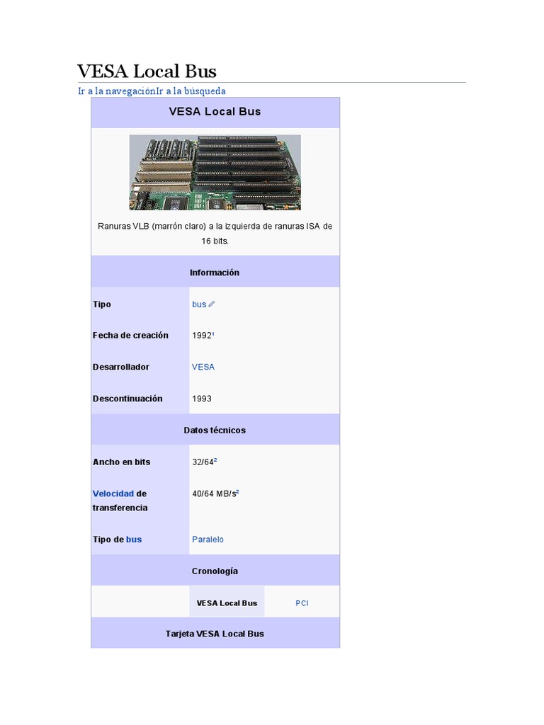 VESA Local Bus: Historia y Especificaciones | PDF | Microcomputadoras ...