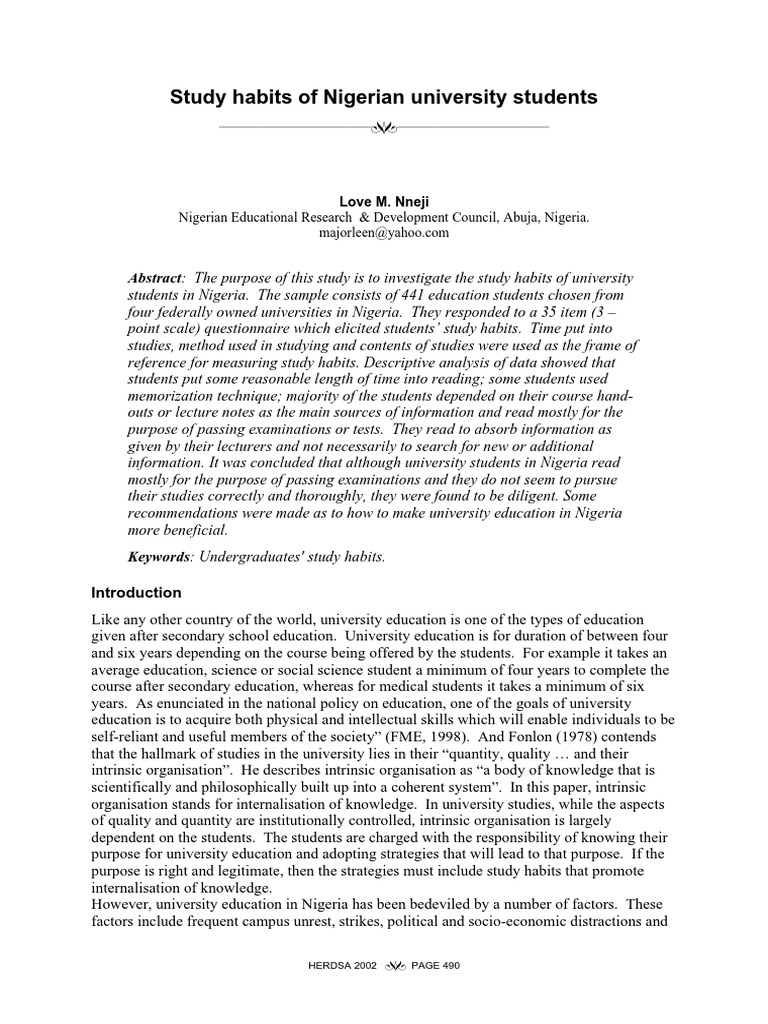 Study Habits of Nigerian University Students | PDF | Test (Assessment ...