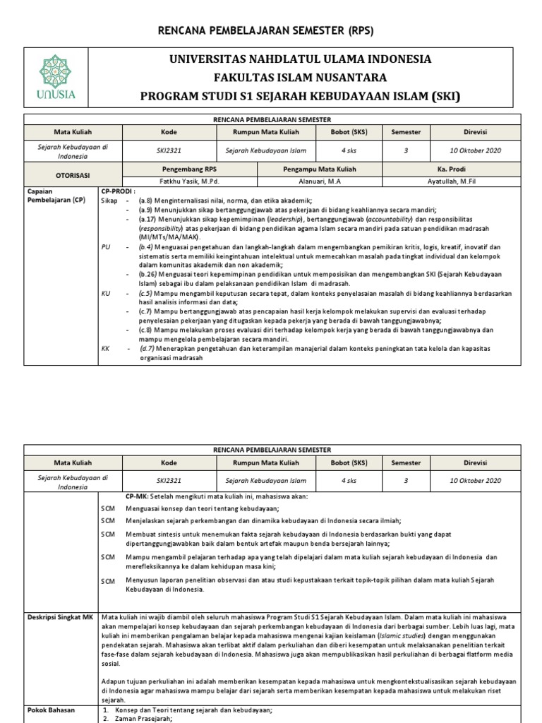 Contoh RPS Mata Kuliah SKI | PDF