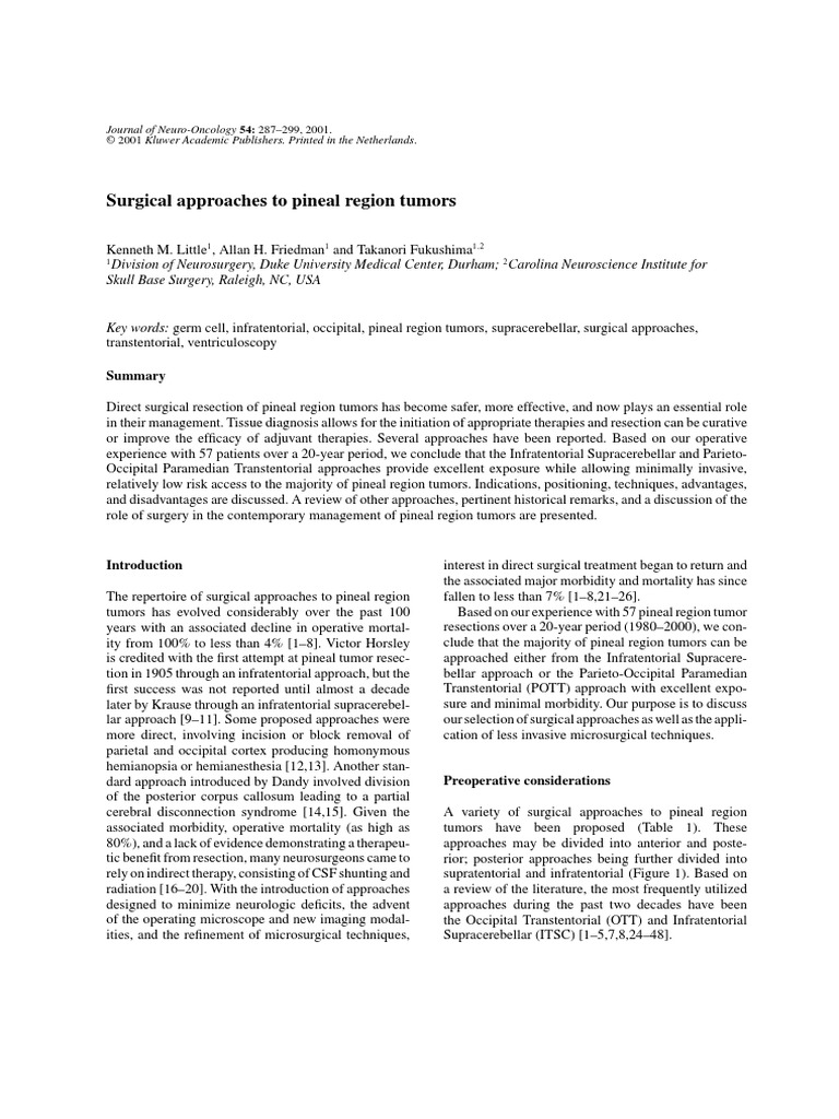 J.Surgical Approaches To Pineal Region Tumors.2001 | PDF | Biopsy | Surgery
