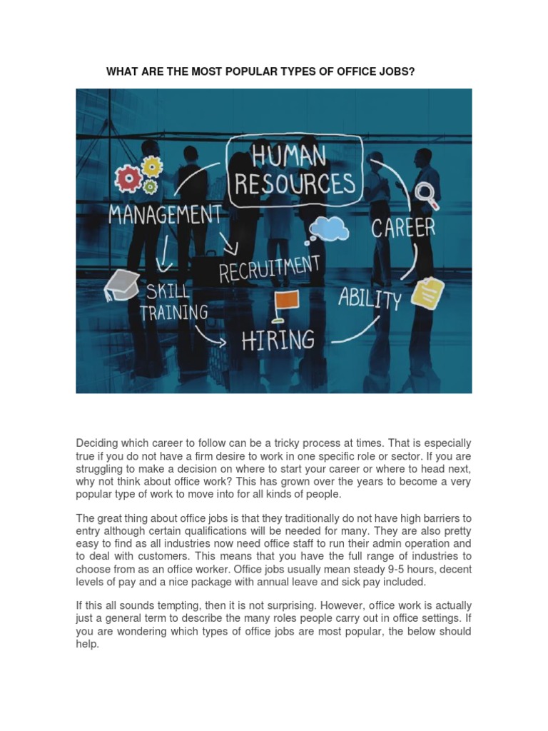 The Most Popular Types of Office Jobs Human Resources, Executive