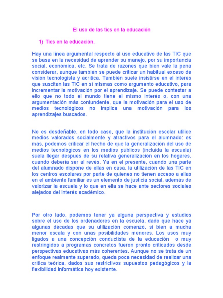 El Uso de Las Tics en La Educacion | PDF | Ciencias sociales