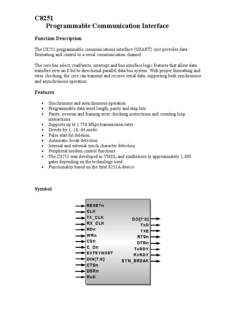 C8251 Programmable Communication Interface: Function Description | PDF